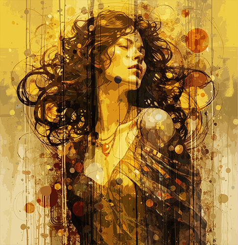 Layers abstract elements with visual portraiture by Toni Vigorito titled La Bellezza